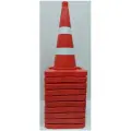 Комплект из 10 штук. Конус сигнальный упругий оранжевый с 2 белыми полосами высотой 520 мм.
