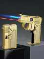 Электро-пьезозажигалка спиннер-пистолет с лазером, золотистый