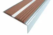 Алюминиевый угол-порог противоскользящий с двумя вставками 70 мм, 1,5 метра, коричневый, накладка на ступени