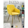 Мягкий стул с подлокотниками Grande, золотистые ножки, желтый, узор полоса