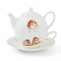 Чайный набор Royal Worcester Robins, костяной фарфор, 3 предмета, чайник, чашка и блюдце