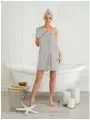 Набор для бани и сауны женский махровый BIO-TEXTILES светло-серый S-L (70*120) накидка парео, чалма, варежка