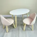 Стол детский Овал белый + 2 мягких Стула розовые от DimDomKids, ножки из дерева