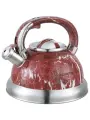 Чайник для плиты со свистком ALBERG AL-3071 3 литра, свисток, из нержавеющей стали 0.5мм, внешнее термостойкое покрытие «Бордовый мрамор», индукция