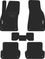 Автомобильные коврики EVA для Audi A4 II B6 (2000-2006) с каучуковым подпятником и 2 эмблемами Audi, чёрные с чёрным кантом, ячейка - ромб