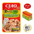 Влажный корм CIAO Kinnodashi для кошек Тунец Магуро и тунец Кацуо с сёмгой, паучи 24 x 60г