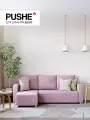 Угловой диван-кровать PUSHE раскладной Каир Lux 2, универсальный угол, велюр, розовый Balance 312