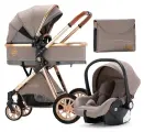 Коляска-трансформер 3в1 Luxmom V9 (Люксмом) с автолюлькой, коляска для новорожденных (коричневая)