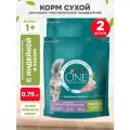 PURINA ONE для взрослых кошек с чувствительным пищеварением с индейкой и рисом (0,75 + 0,75 кг)