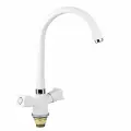 Смеситель для кухни с высоким поворотным изливом и вентильными ручками, белый с хромированными вставками