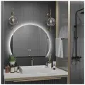 Зеркало Дафна 120*100 с холодной LED-подсветкой и часами обрез снизу