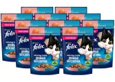 Корм влажный Felix Двойная Вкуснятина для взрослых кошек, лосось и форель в желе, 75 гр х 10 шт