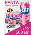 Fanta White Peach, 0.5 л, 12 шт, банка (газированный напиток Фанта Белый персик, жб, Япония)