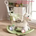 Лошадка-качалка, детская коляска-качалка 2 в 1 со светящимися колесами