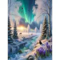 Алмазная мозаика на подрамнике 40x50 см. BoomBoomShop Северное сияние в зимнем лесу