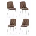 Стулья для кухни мягкие со спинкой, комплект 4 штуки, Ричи, коричневый, велюр антикоготь, белые металлические ножки