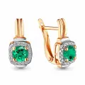 Серьги Diamant online, серебро, 925 проба, золочение, фианит, изумруд синтетический, длина 1.6 см, , зеленый