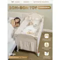 Манеж, кровать и кроватка приставная для новорожденных 3 в 1 Indigo Bon-Bon TOY, 2 уровня, маятник, игрушки, св. бежевый