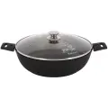 Сотейник Kukmara 30/8,5 см с антипригарным покрытием (темный мрамор) со съемными ручками, со стеклянной крышкой, с 5 слойной системой покрытия