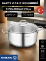 Кастрюля KORKMAZ Perla из нержавеющей стали со стеклянной крышкой 6,8 л