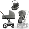 Детская универсальная коляска Cybex Priam IV Chrome Brown, Mirage Grey 3в1, автокресло Cloud T Plus Mirage Grey