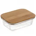 Контейнер стеклянный 400мл «Хай-Тек», бамбуковая крышка, прямоугольный, стильный