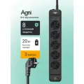 Сетевой фильтр, AGNI, 5 розеток + 2 USB и 1 TYPE-C, с предохранителем, удлинитель сетевой 3м