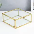 Шкатулка стекло с металлическим каркасом Квадрат с гранями золото 5х12х12 см