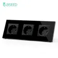 BSEED 1/2/3Gang сенсорный выключатель света сенсорный переключатель 1-контактная настенная электрическая розетка с стеклянной розеткой USB Type-C стандарт ЕС черный, Triple Socket