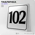 Адресная табличка с номером дома 102, на фасад и забор, белая, Айдентика Технолоджи