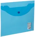 Папка-конверт с кнопкой малого формата (240х190 мм), А5, прозрачная, синяя, 0,18 мм, BRAUBERG, 224027