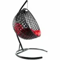 Подвесное кресло кокон M-group круг люкс с ротангом чёрное+красная подушка