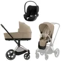 Детская универсальная коляска Cybex Priam IV Rosegold 3 в 1 Cozy Beige, автокресло Cloud T Plus Sepia Black, до 4 лет