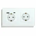 Розетка электрическая 2 поста EU/AC, зарядка 10W, стекло 157х86 мм, цвет белый
