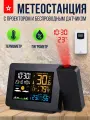 Метеостанция FanJu, с проекцией, беспроводной датчик, черно-матовая
