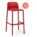 Комплект из 2-х барных стульев со спинкой NARDI Faro, высота сиденья 76 см, цвет красный