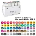 Набор двухсторонних маркеров на спиртовой основе TOUCH TWIN brush 60 штук (цвета В) в пластиковой упаковке