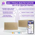 Умный сенсорный выключатель Wi-Fi на 2 поста (1 кл + 1 кл), с нулем и без нуля в одной рамке, золотой