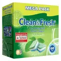 Комплект 12 шт, Таблетки для посудомоечных машин 60 шт. CLEAN&FRESH ALL-in-1, c одной таблеткой очистителем, УТ000000338