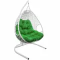 Подвесное кресло M-group для двоих люкс с ротангом белое, зелёная подушка