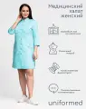 Халат медицинский женский 383.4.2 Uniformed, сатори стрейч, укороченный, рукав 3/4, на кнопках, голубой, размер 50