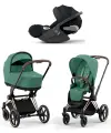 Детская универсальная коляска Cybex Priam IV Rosegold, Leaf Green 3в1, автокресло Cloud T Plus Sepia Black, до 4 лет