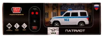 Машина на радиоуправлении PATRIOT-15RCPOL-WH УАЗ патриот полиция 15,5 см, свет, белый Технопарк в кор /36/