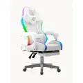 Кресло компьютерное UNITED GAMER WHITE FLASH, RGB-подсветка, подставка для ног, белый велюр