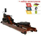 Гребной тренажер UNIX Fit Wood Rower Dark, водная система нагружения, 8 уровней нагрузки + в подарок аксессуары