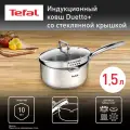 Ковш с крышкой Tefal Duetto 16 см, из нержавеющей стали, с мерной шкалой, со сливными носиками, для газовых, электрических и индукционных плит