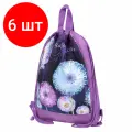 Комплект 6 шт, Мешок для обуви юнландия с ручками, боковой карман на молнии, 46х36 см, Flowers, 271065
