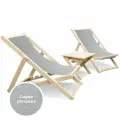Шезлонги для дачи складные деревянные со столиком комплект, ткань серая