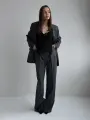 Костюм классический MATRESHKA_LOVE Комплект классический женский, брюки палаццо, деловой офисный стиль, пиджак удлиненный, оверсайз, размер 50, темно-серый