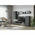 Стенка в гостиную Лира, 2130х1680x350 мм, Серый графит/Бетон, Горизонт